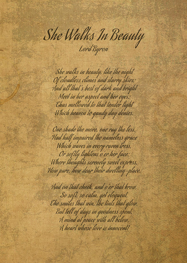 She Walks in Beauty by Lord Byron Classic Poem on Worn Parchment with ...