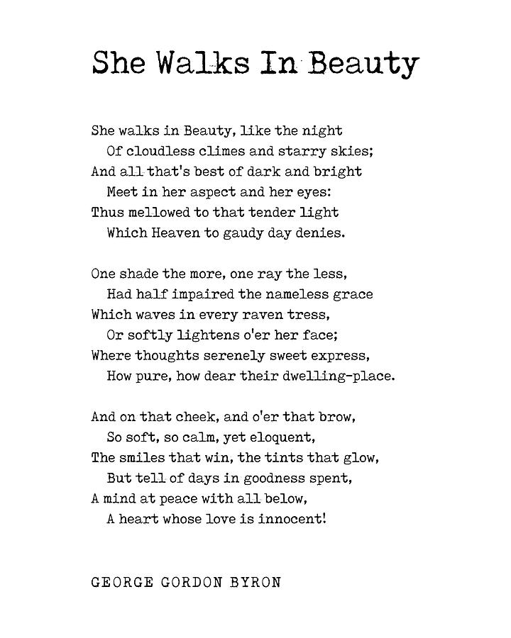 Typography Digital Art - She Walks In Beauty - George Gordon Byron Poem - Literature - Typewriter Print by Studio Grafiikka