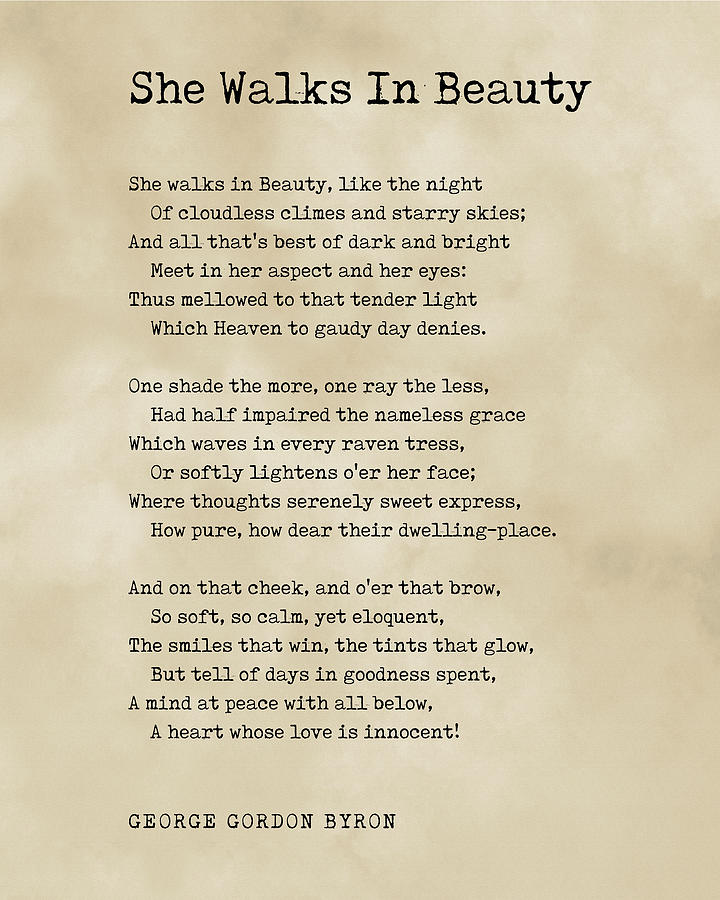 Typography Digital Art - She Walks In Beauty - George Gordon Byron Poem - Literature - Typewriter Print - Vintage by Studio Grafiikka