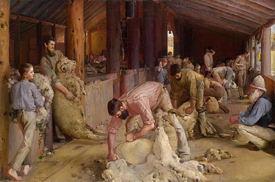 Shearing the rams Painting by Tom Roberts Australian