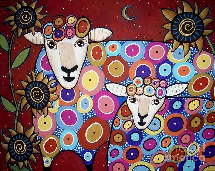 Sheep And Calf 1 Painting by Karla Gerard