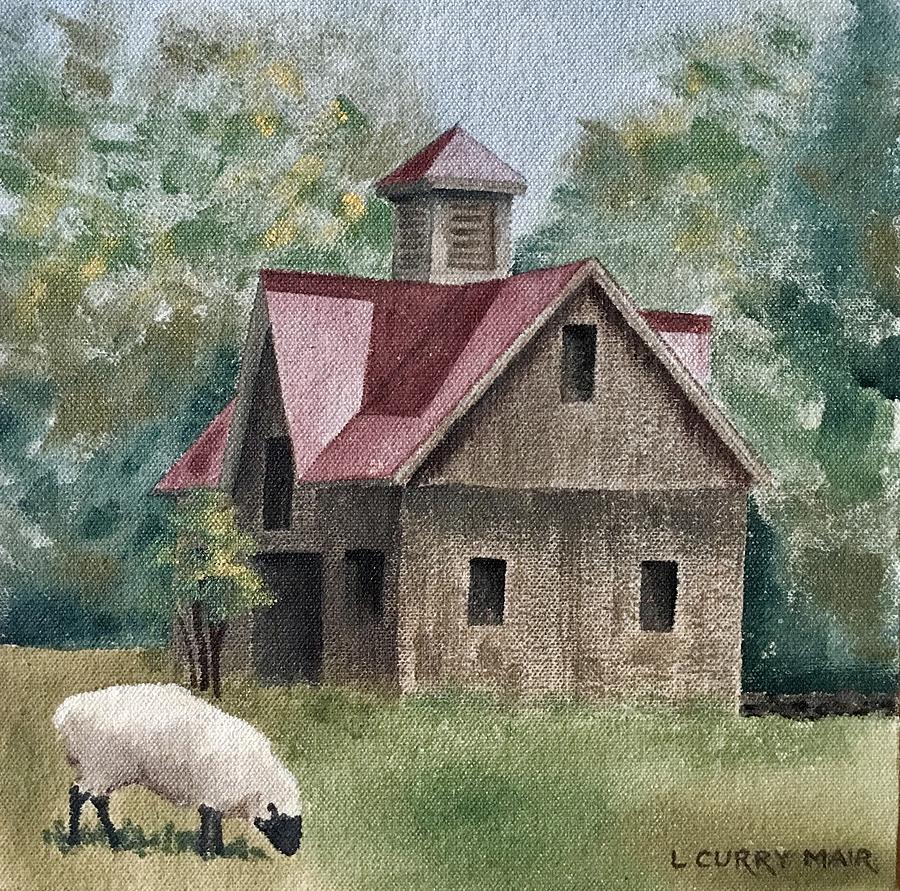 Sheep and Old Barn Painting by Lisa Curry Mair