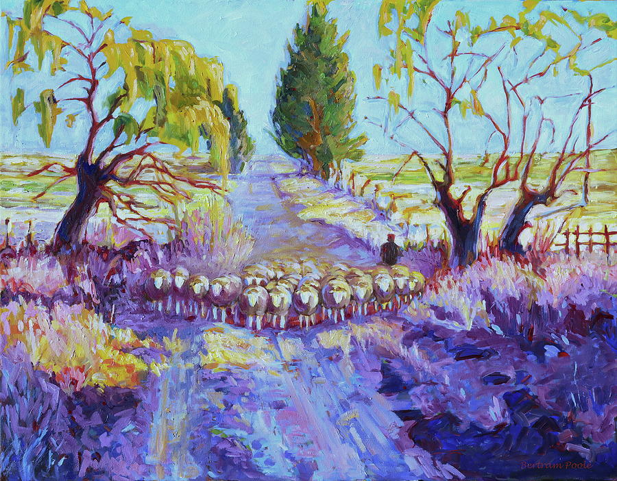 Sheep and Shepherd Sunset Painting by Thomas Bertram POOLE