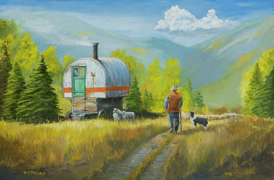 Sheep Painting - Sheep Camp by Jerry McElroy