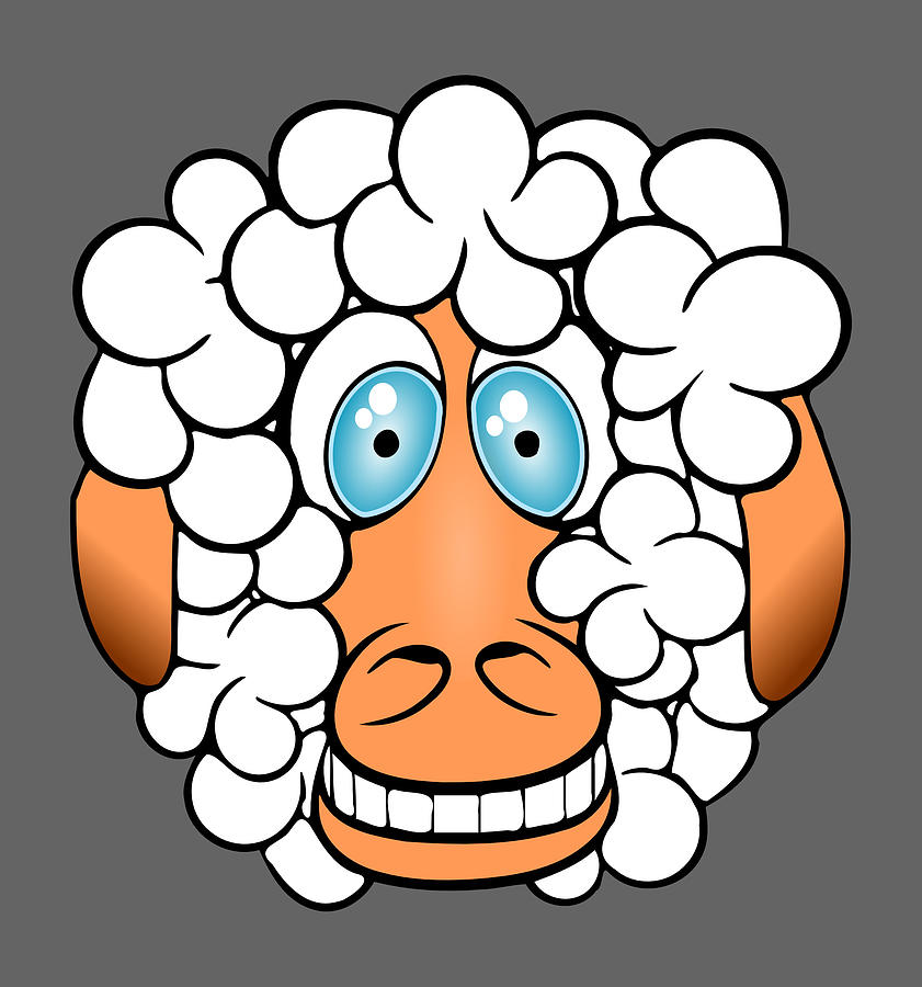 Sheep Digital Art - Sheep Crazy Grinning Funny Comical Cartoon Animal by Jeff Creation