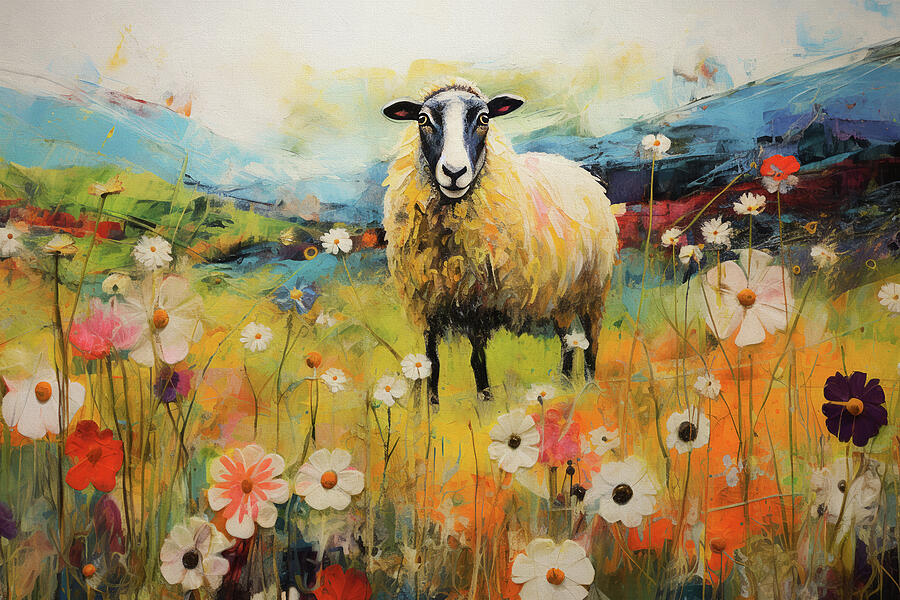 Sheep in a Meadow Digital Art by Peggy Collins