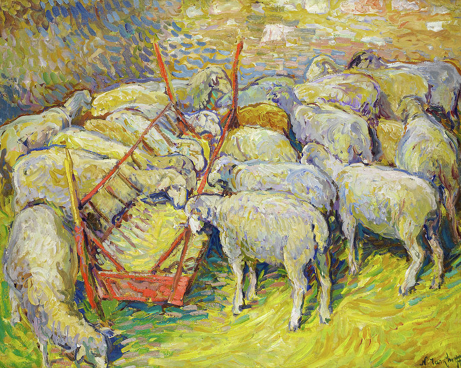 Sheep In Stable Painting by Mountain Dreams