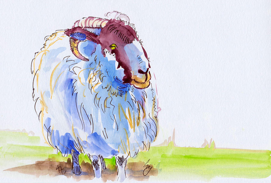 Sheep with horns painting Painting by Mike Jory