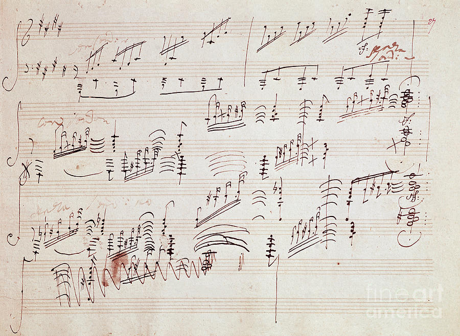 Sheet music for the Moonlight Sonata by Beethoven Drawing by Beethoven