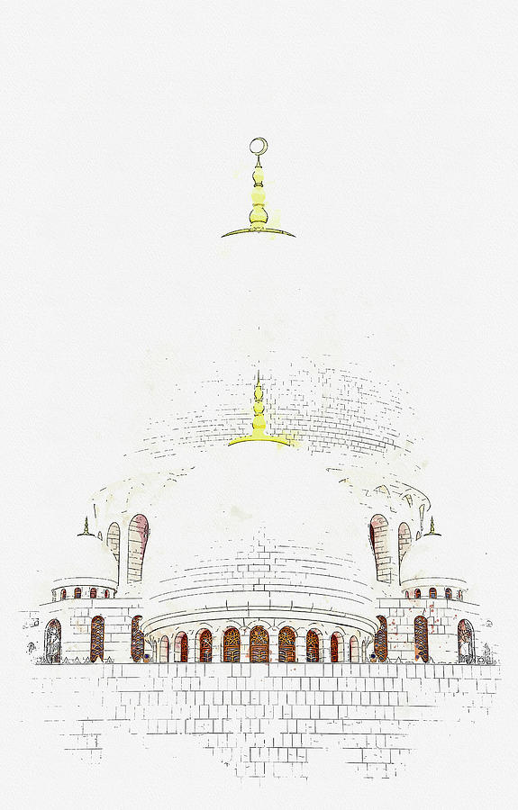 Sheikh Zayed Mosque, watercolor, by Ahmet Asar Painting by Celestial ...