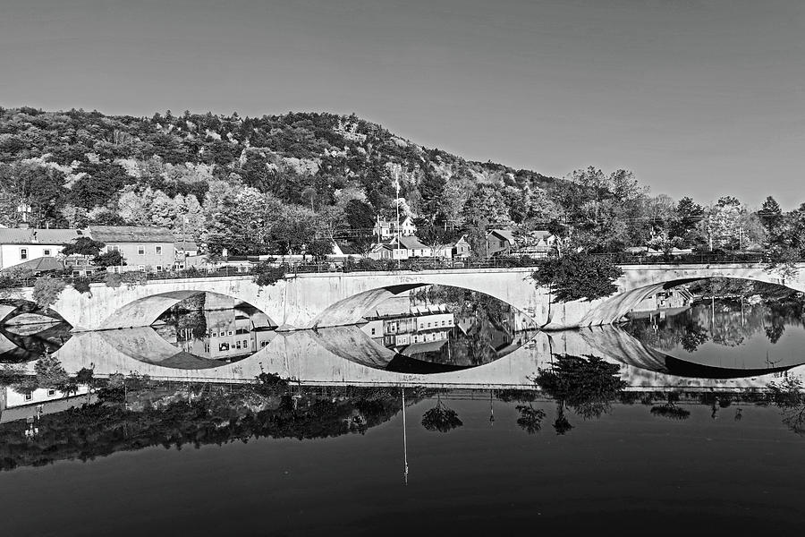 Shelburne Falls Flower Bridge Fall Foliage Black and White Photograph by Toby McGuire