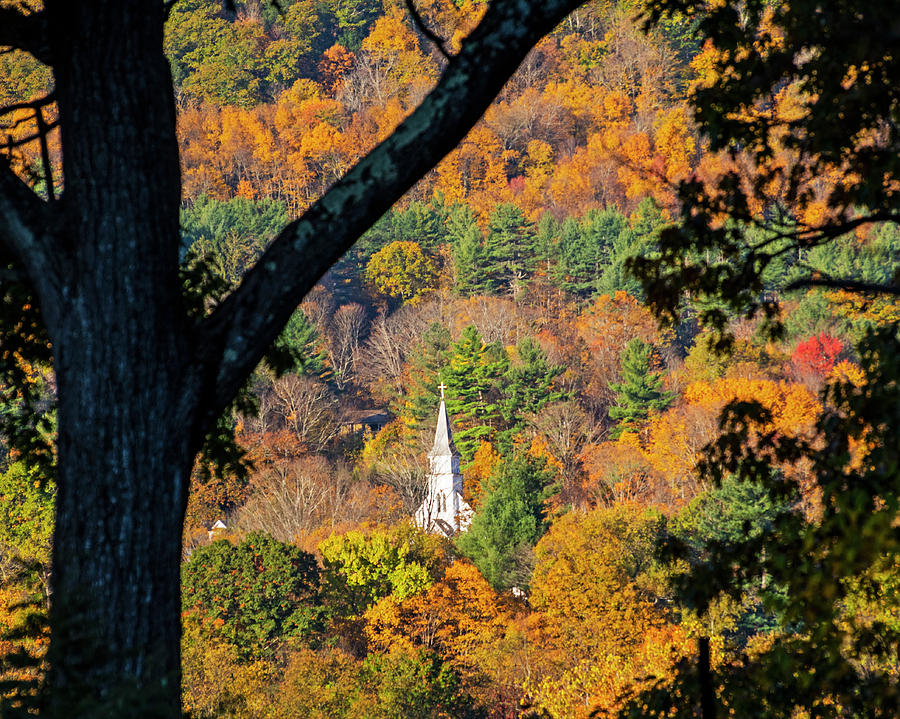 Shelburne Falls MA Fall Foliage Steeple Through the Trees Photograph by Toby McGuire