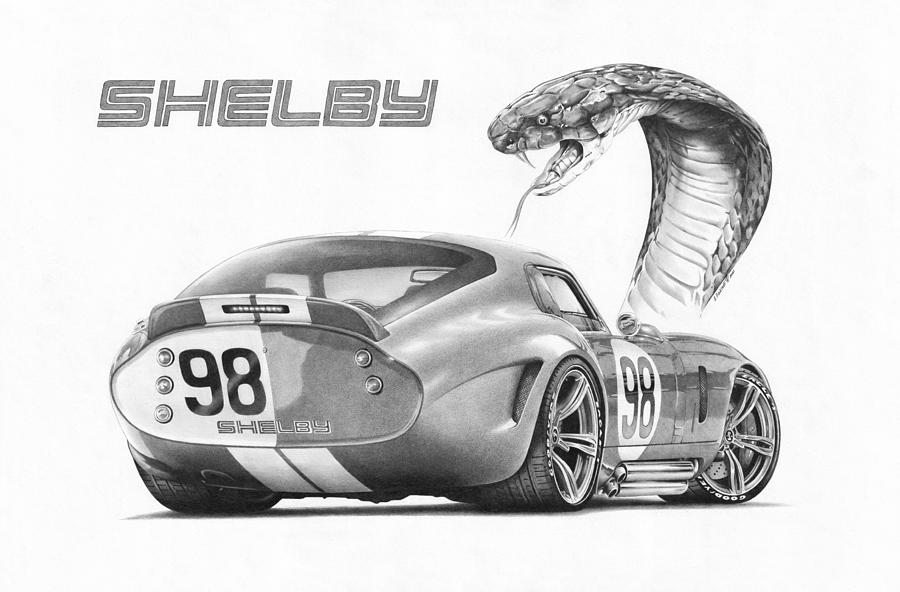 Cobra Drawing - Shelby Cobra Daytona by Andrey Poletaev
