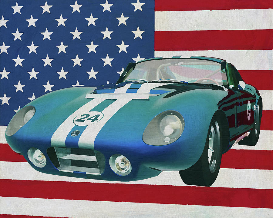 Shelby Daytona 1965 with flag of the U.S.A. Painting by Jan Keteleer