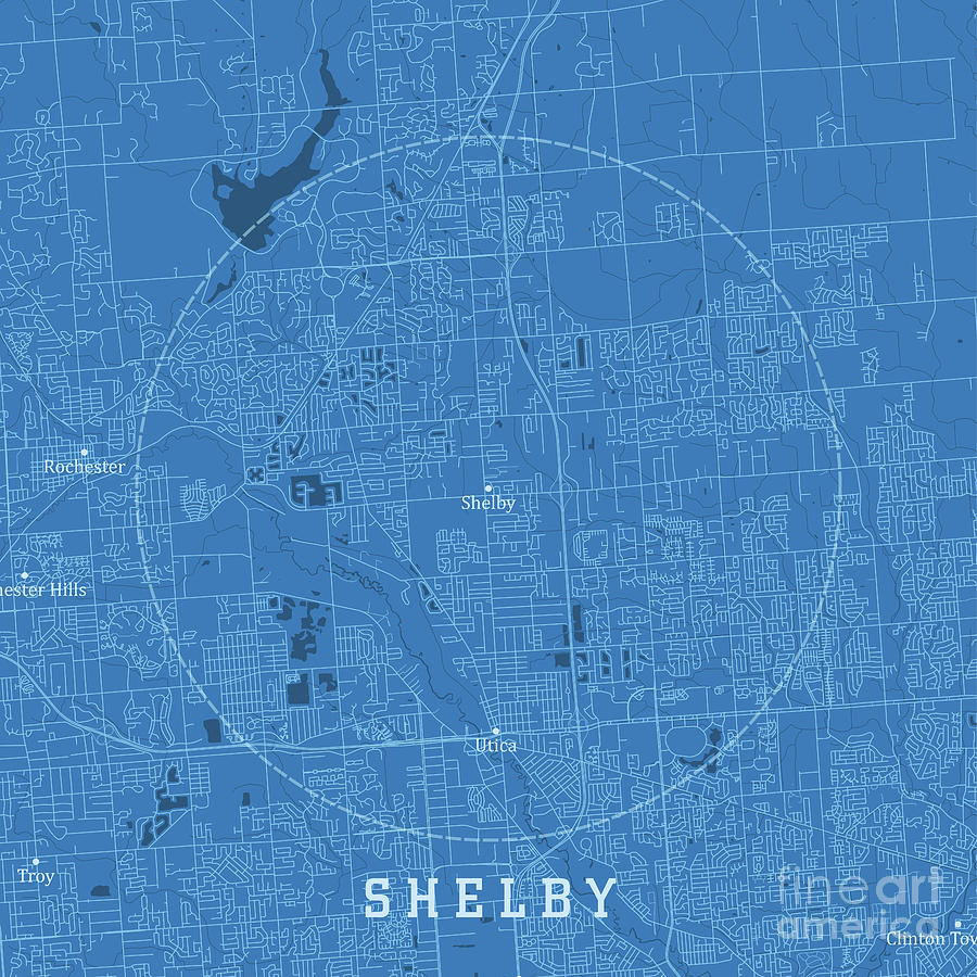 Shelby MI City Vector Road Map Blue Text Digital Art by Frank Ramspott 