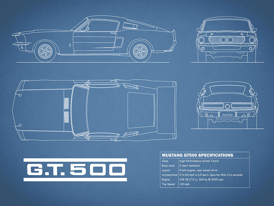 Car Photograph - Shelby Mustang GT500 Blueprint by Mark Rogan