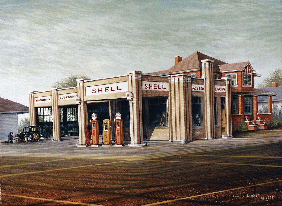 Shell Gas Station Painting by George Lightfoot