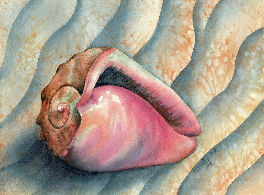 Shell on the Beach Painting by Wendy Keeney-Kennicutt