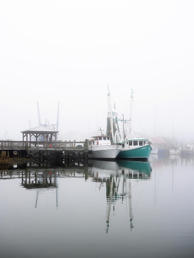 Shem Creek Boats and Fog Photograph by Donnie Whitaker