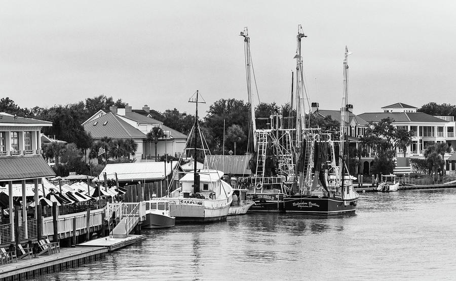Shem Creek Docked Shrimpboats BW Photograph by Steve Rich