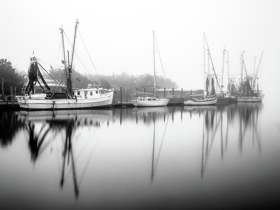 Shem Creek Mt Pleasant Black and White Photograph by Donnie Whitaker