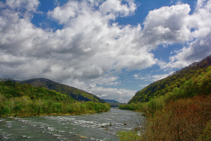 Shenandoah River Crossing Spring Green and Snow in the Mountains 2 Photograph by Raymond Salani III