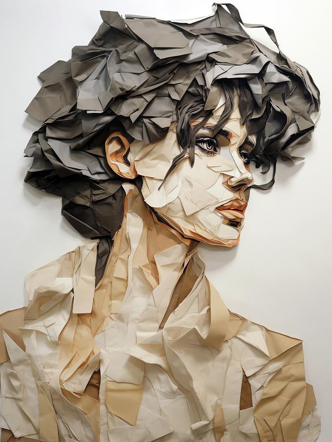 She,Paper Collage Portrait Mixed Media by Jacky Gerritsen