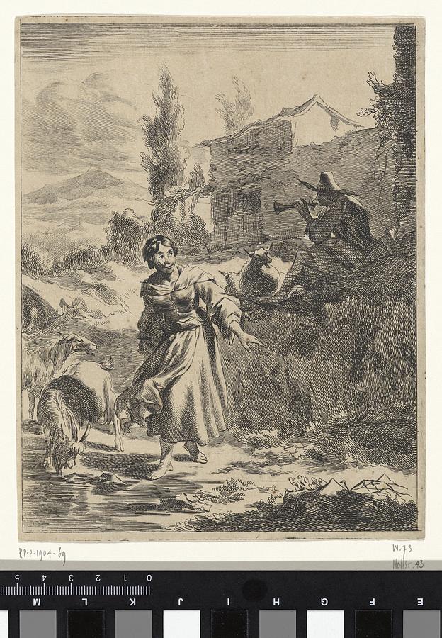 Shepherd Playing The Flute Jan De Visscher  After Nicolaes Painting