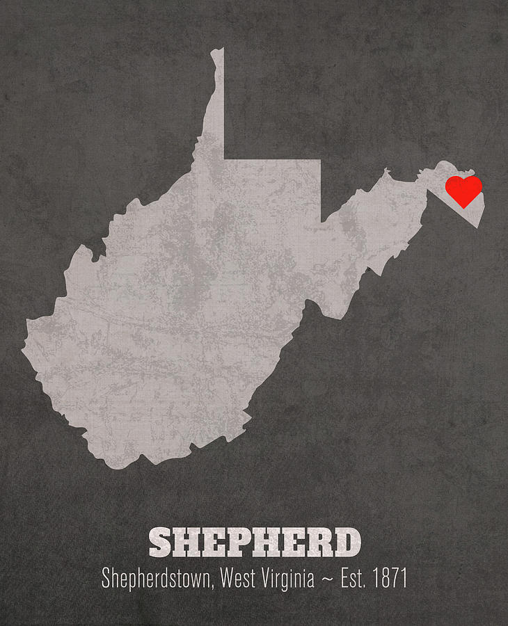 Map Mixed Media - Shepherd University Shepherdstown West Virginia Founded Date Heart Map by Design Turnpike