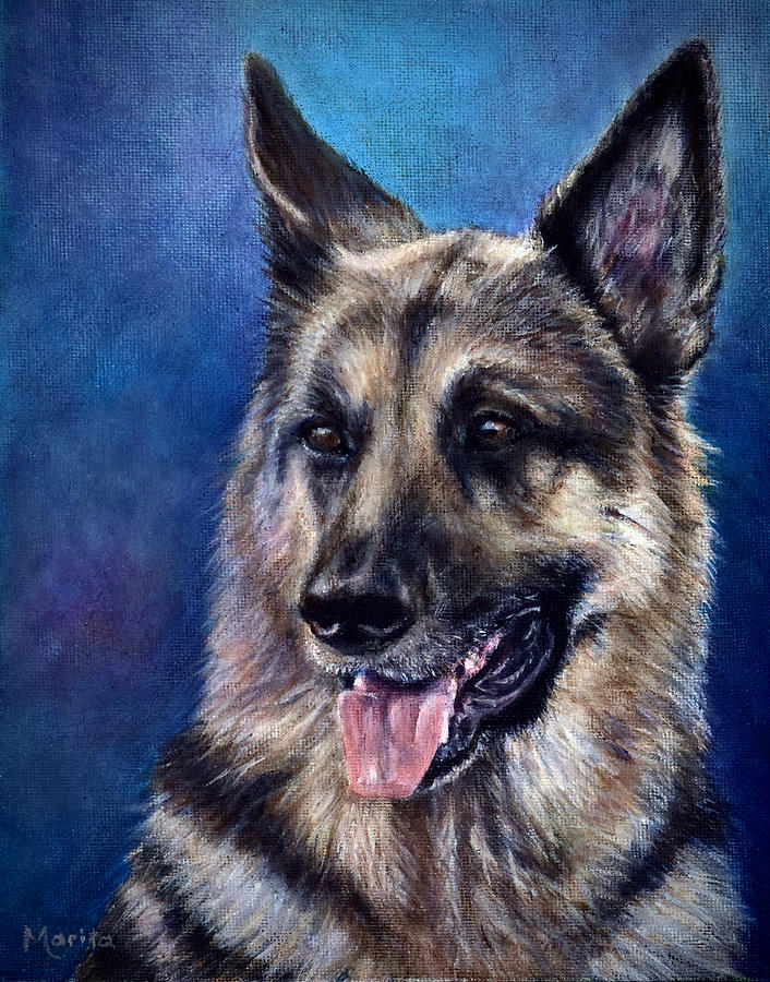 Shepherd with Blue Background Painting by Marita Gaines - Fine Art America