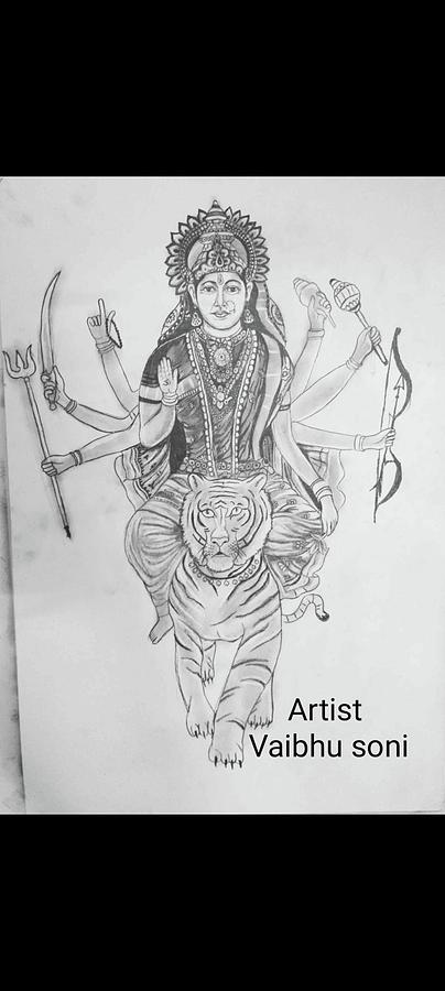 Durga the war goddess, me, ballpoint pen : r/drawing
