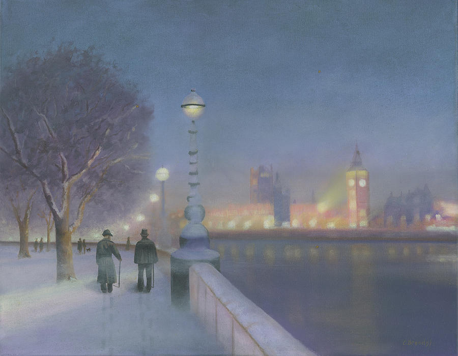 Sherlock and Watson Winter London Stroll Painting by Cecilia Brendel