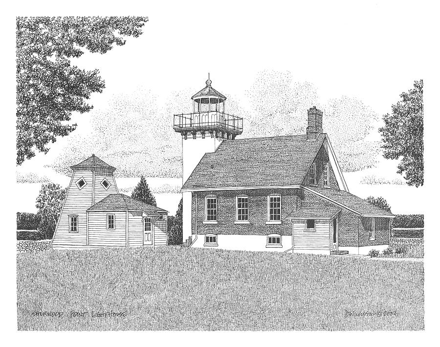 Sherwood Point Lighthouse Drawing by David T Wilkinson