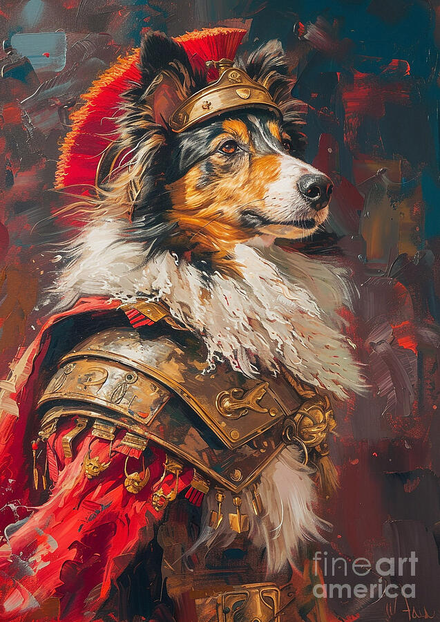 Dog Painting - Shetland Sheepdog - dressed in the gear of a Roman auxilia by Adrien Efren