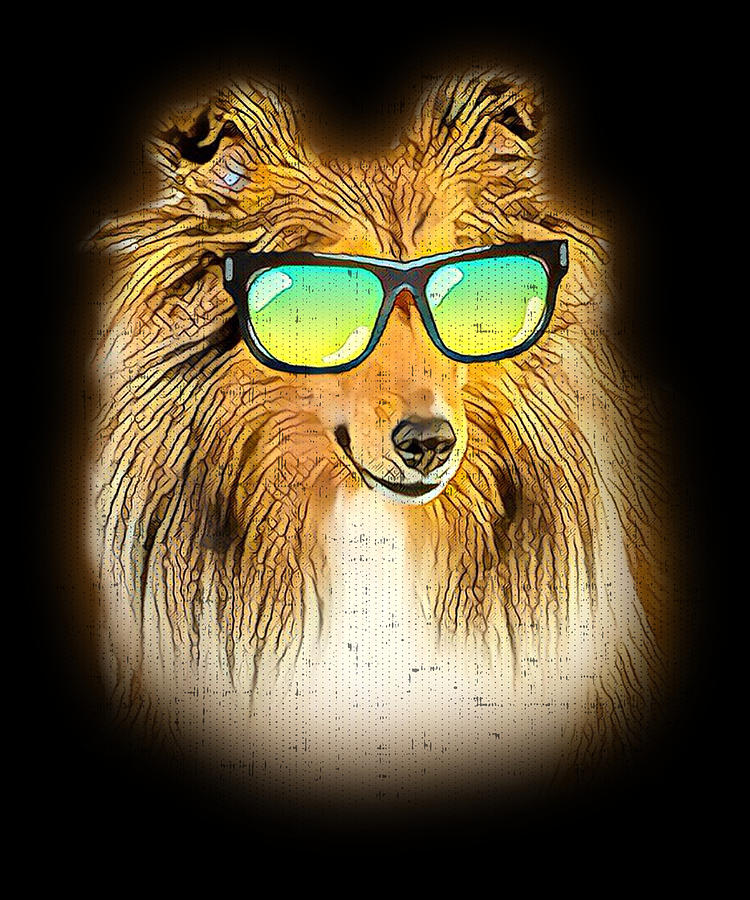 Dog Digital Art - Shetland Sheepdog Neon Dog Sunglasses by Jacob Zelazny