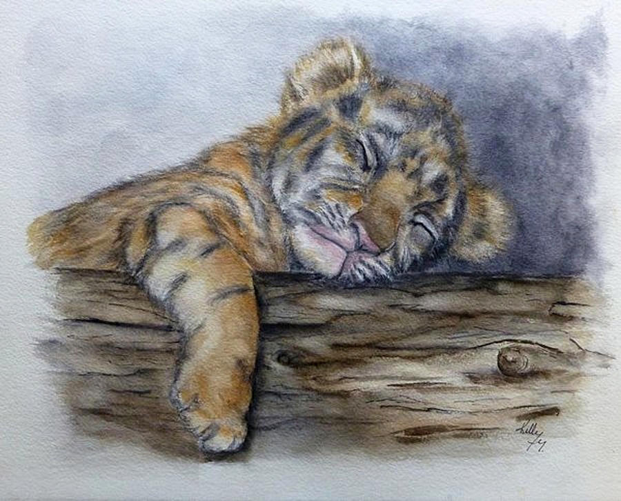 Shhh Tiger Cub is Sleeping Painting by Kelly Mills