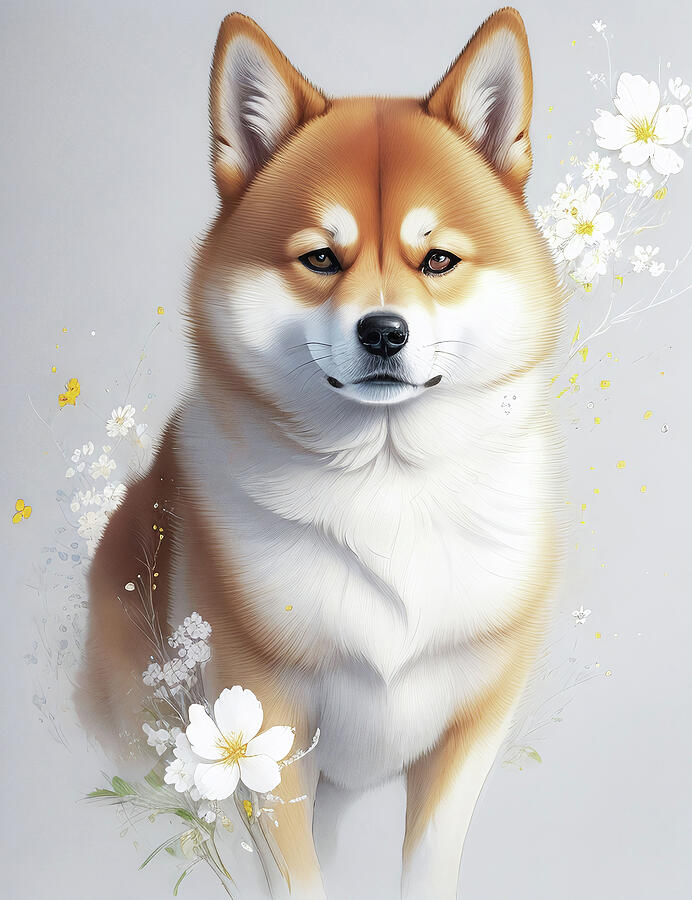 Shiba Inu Artistic Portrait Digital Art By Ashira Creations - Fine Art 