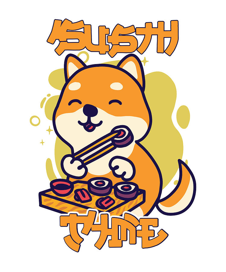 656DP Sushi Art Black and Tan Shiba Inu Dog Eating Sushi 