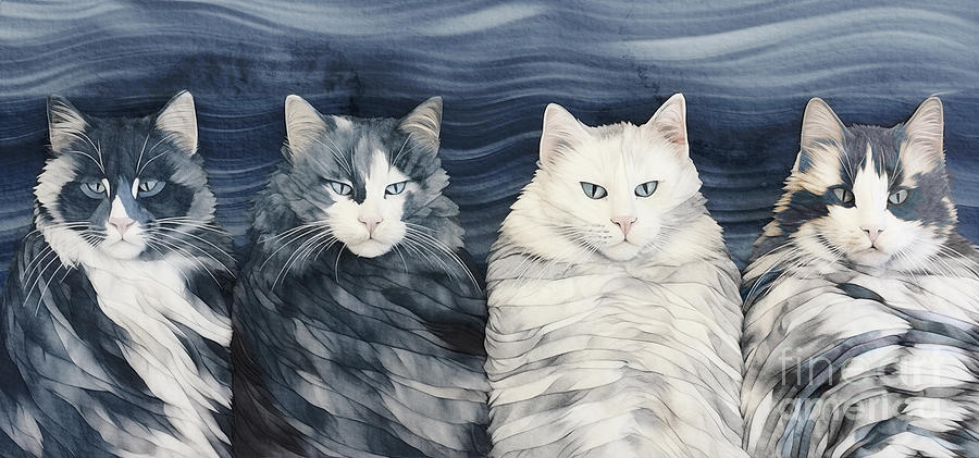 Shibori Cats Painting by Mindy Sommers