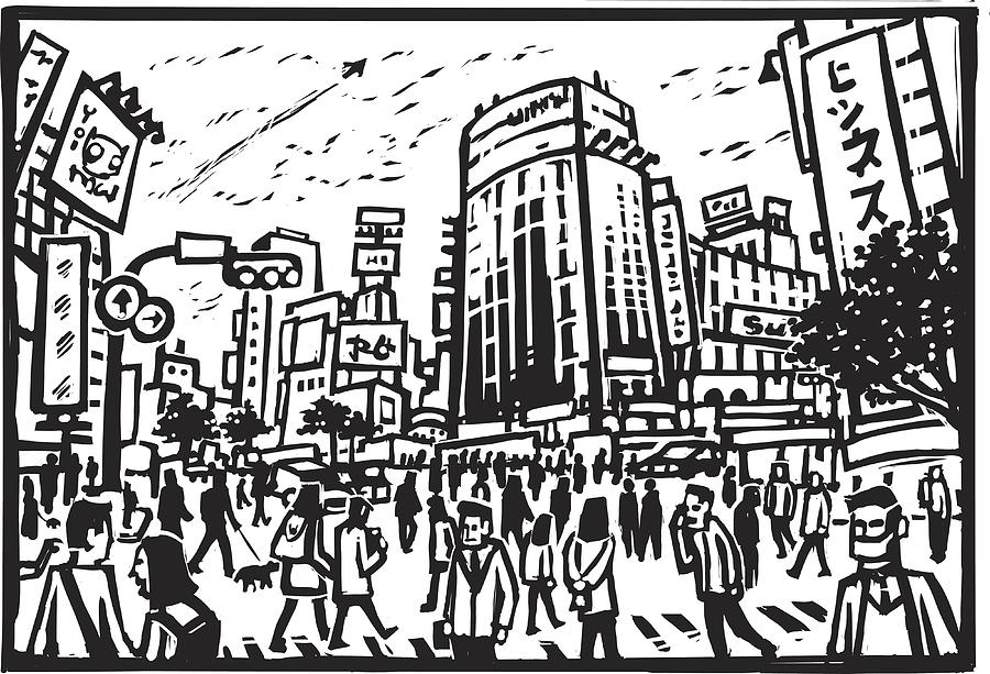 Shibuya Crossing Drawing by Borisz