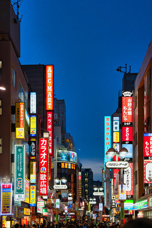 Shibuya Shopping District at dusk, Tokyo, Japan Photograph by Mauro Tandoi