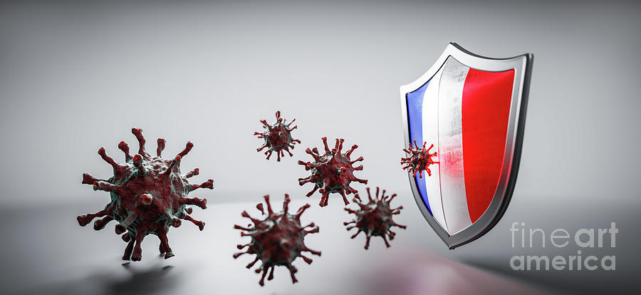 Shield in France flag protect from coronavirus COVID-19. Photograph by Michal Bednarek