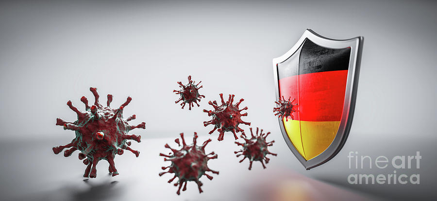 Shield in Germany flag protect from coronavirus COVID-19. Photograph by Michal Bednarek