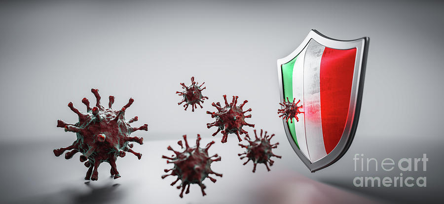 Shield in Italy flag protect from coronavirus COVID-19. Photograph by Michal Bednarek