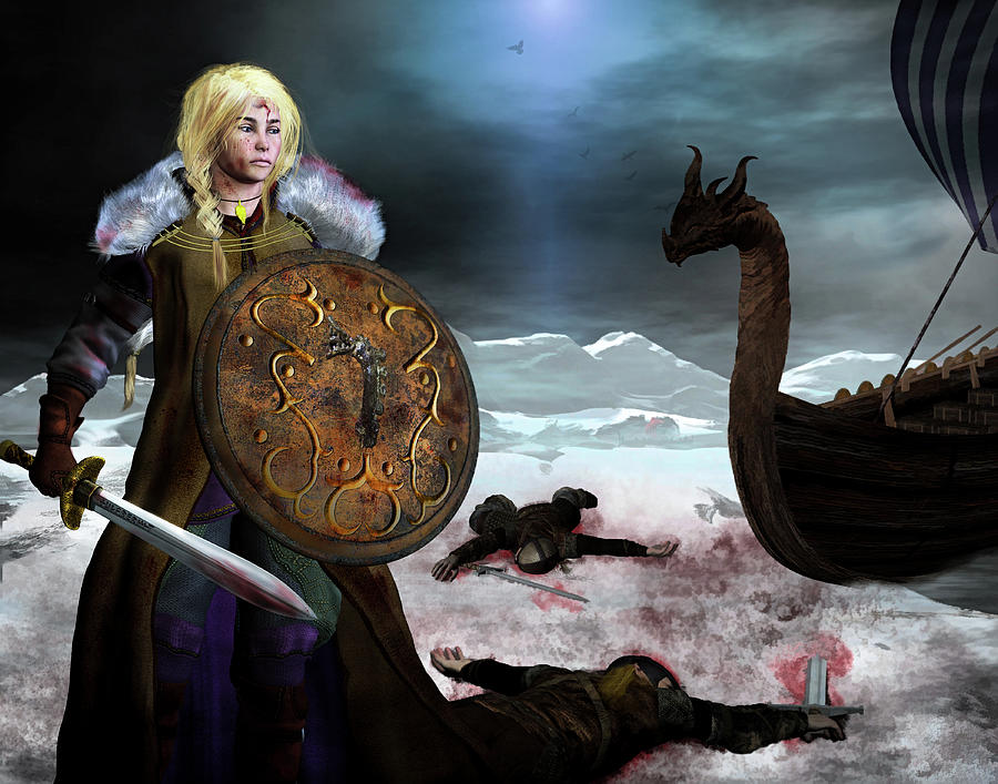 Determined Viking Shield Maiden Digital Graphic · Creative Fabrica