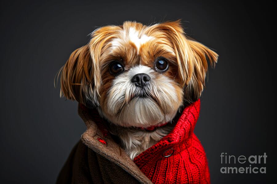 Shih Tzu Brown and White In Red Sweater Digital Art by Simone Edward Artwork Shih Tzu Brown and White In Red Sweater Digital Art by Simone Edward Artwork