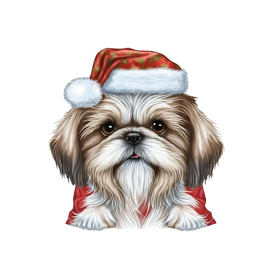 Shih Tzu Christmas Hat Art Print Digital Art by DiginYall - Fine Art ...