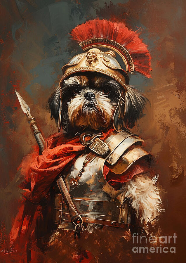 Dog Painting - Shih Tzu - sporting the outfit of a Roman entertainer by Adrien Efren