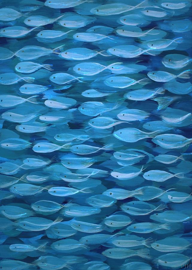 Fish Painting - Shimmer Shoal in Blue by Philip Harvey