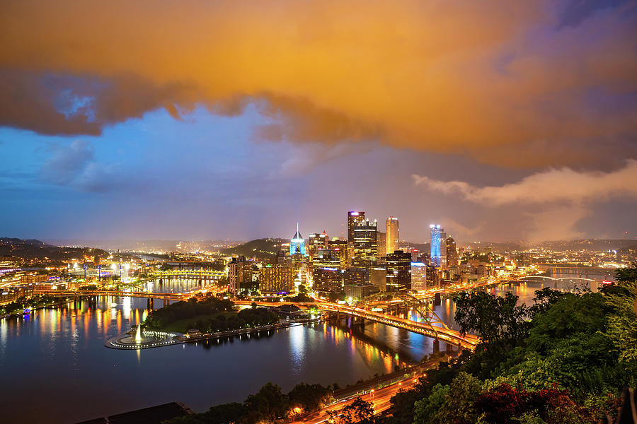 Shimmering Skies Above The Steel City Skyline - Pittsburgh Pennsylvania Photograph by Gregory Ballos